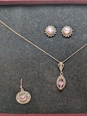 La'celet Jewelry Gallery Silver-Tone Necklace and Earring Set with Purple Stones